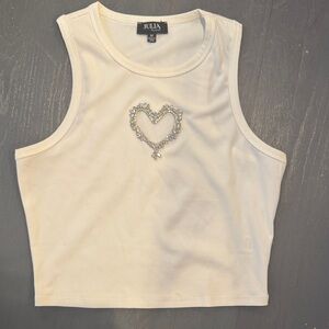 White Embellished Cut out Women's Tank Top